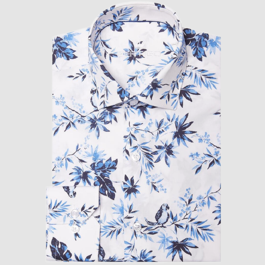 White Blue Birds Shirt 3XL White Blue Birds Shirt 3XL