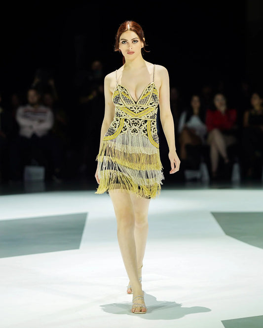 Black Gold Silver Pearls Dress