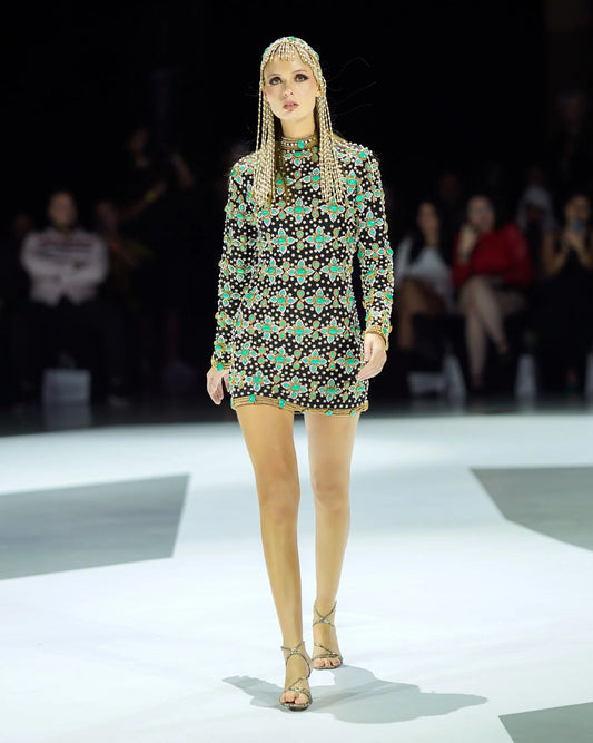 Black Emerald Stones Pearl Dress