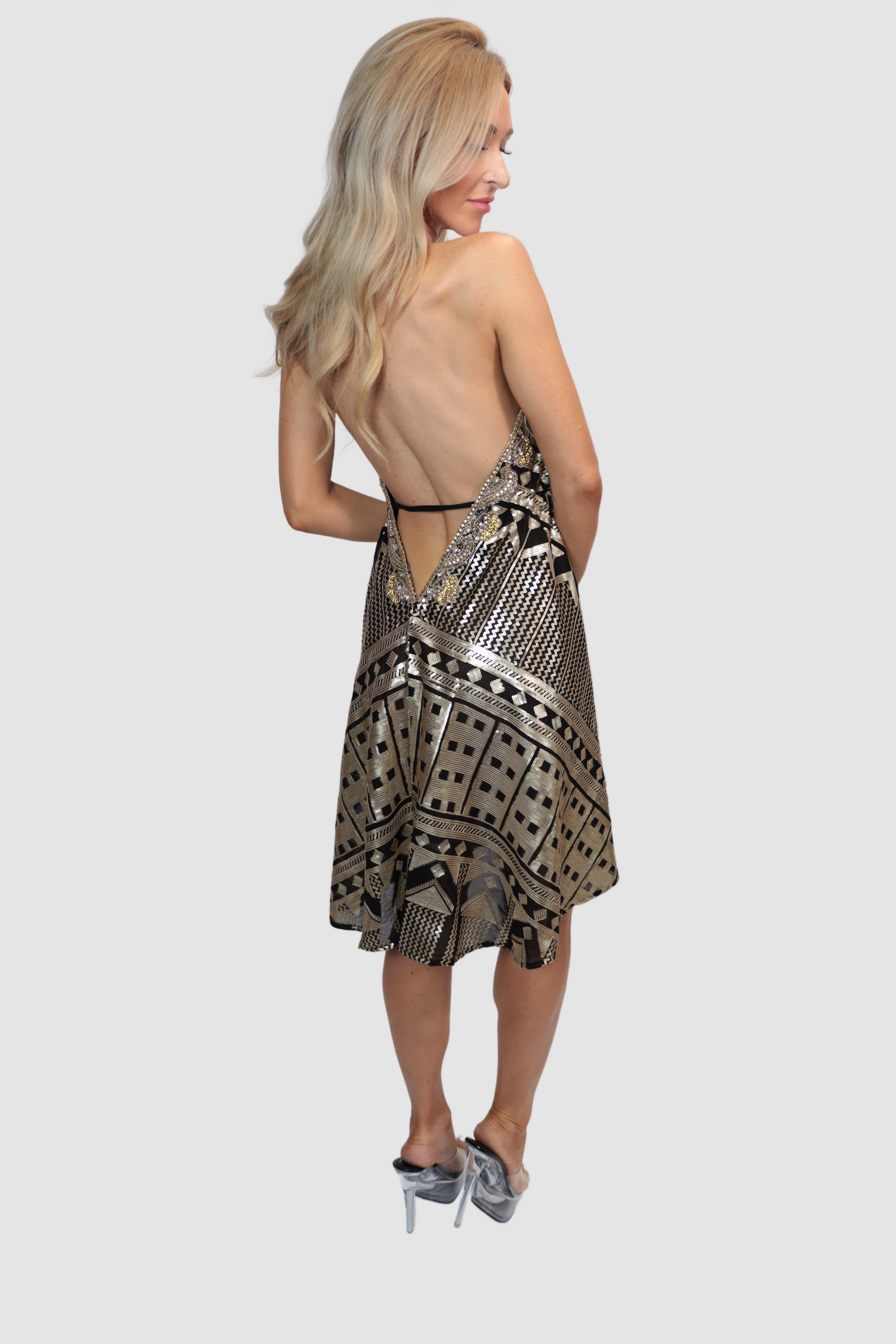 goddess cocktail dress Golden Glamour Mini Dress XS