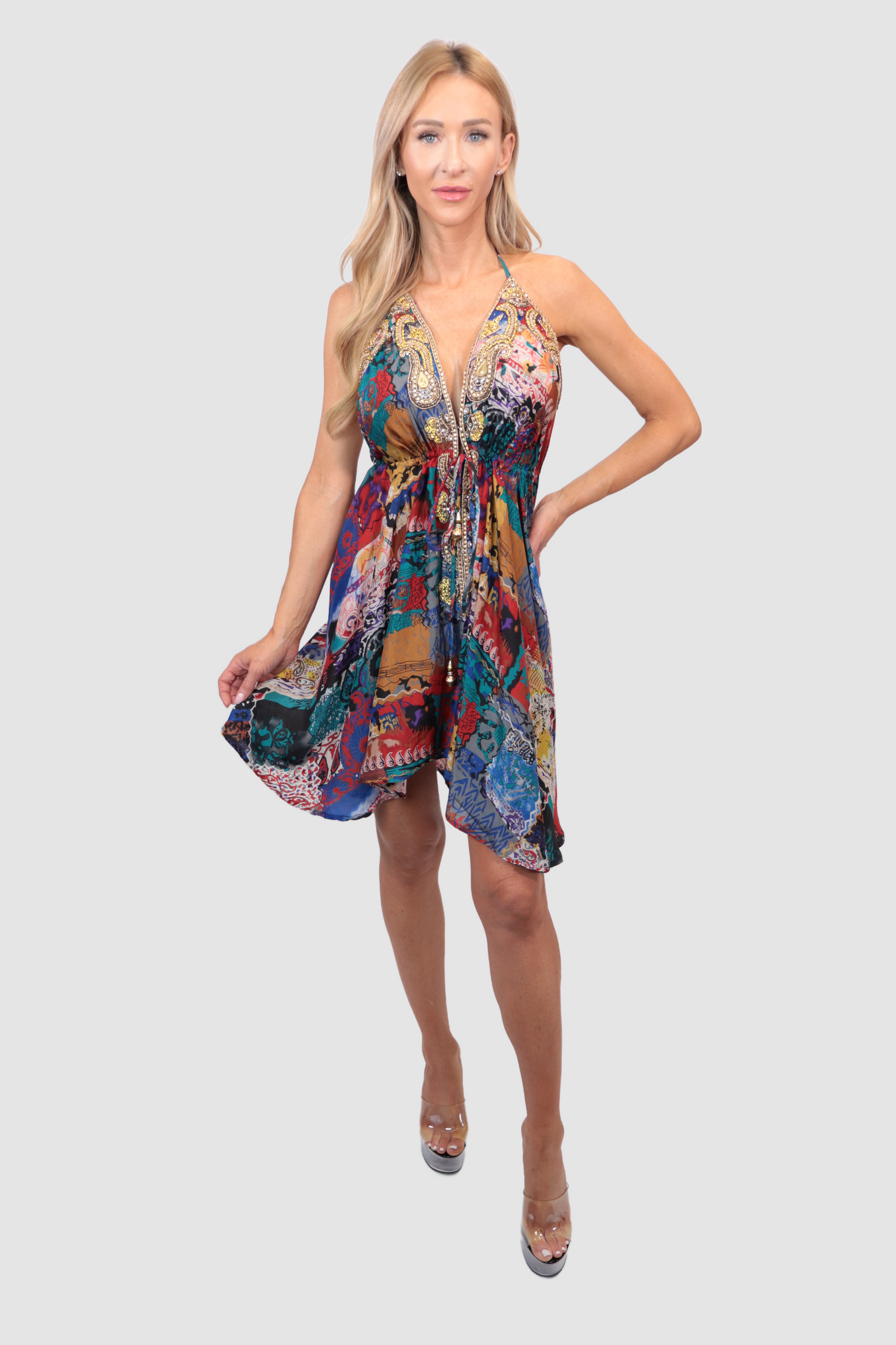 Santorini Multi Art Short Dress