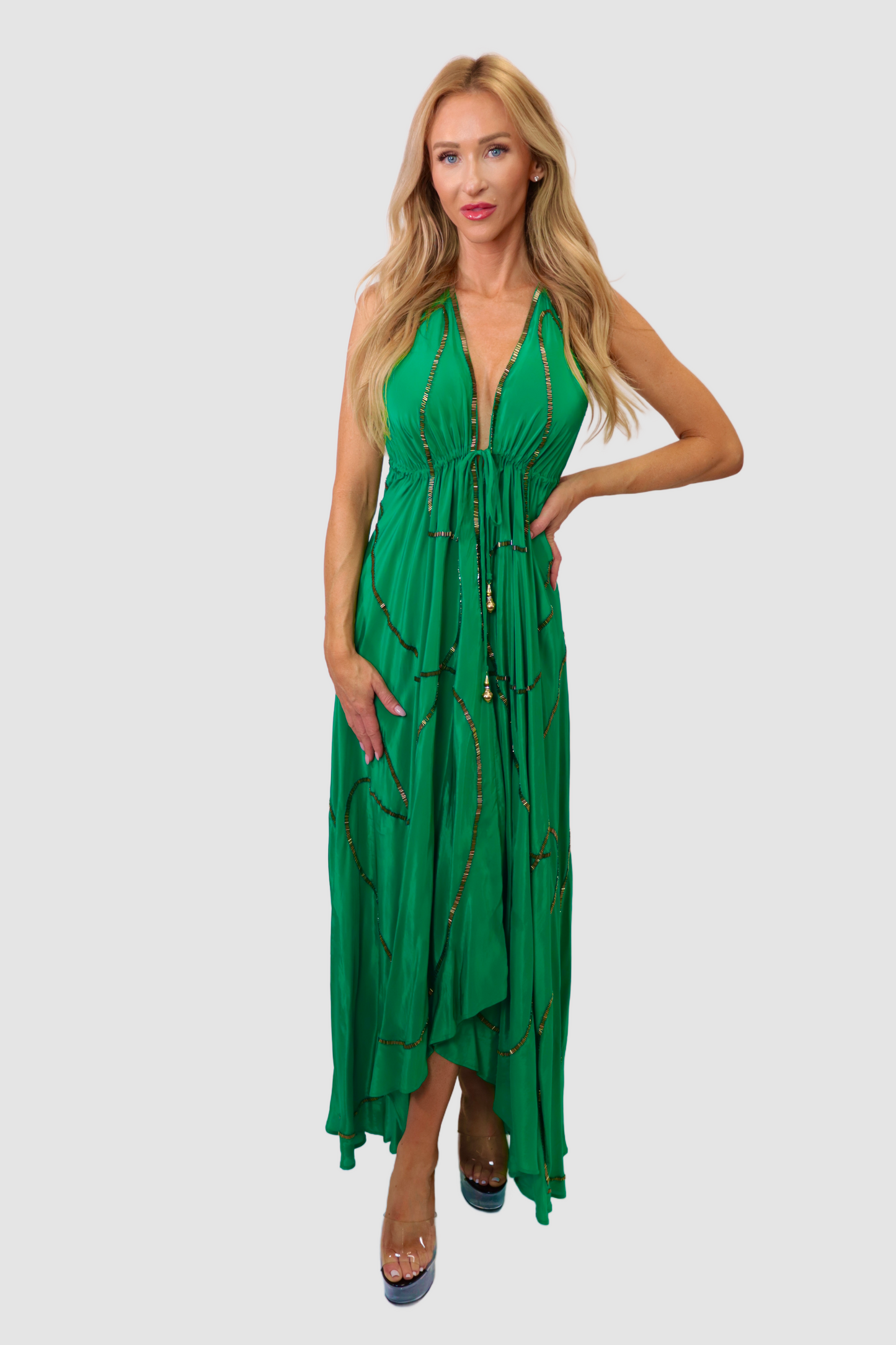 Tulum Emerald Green W Gold Dress