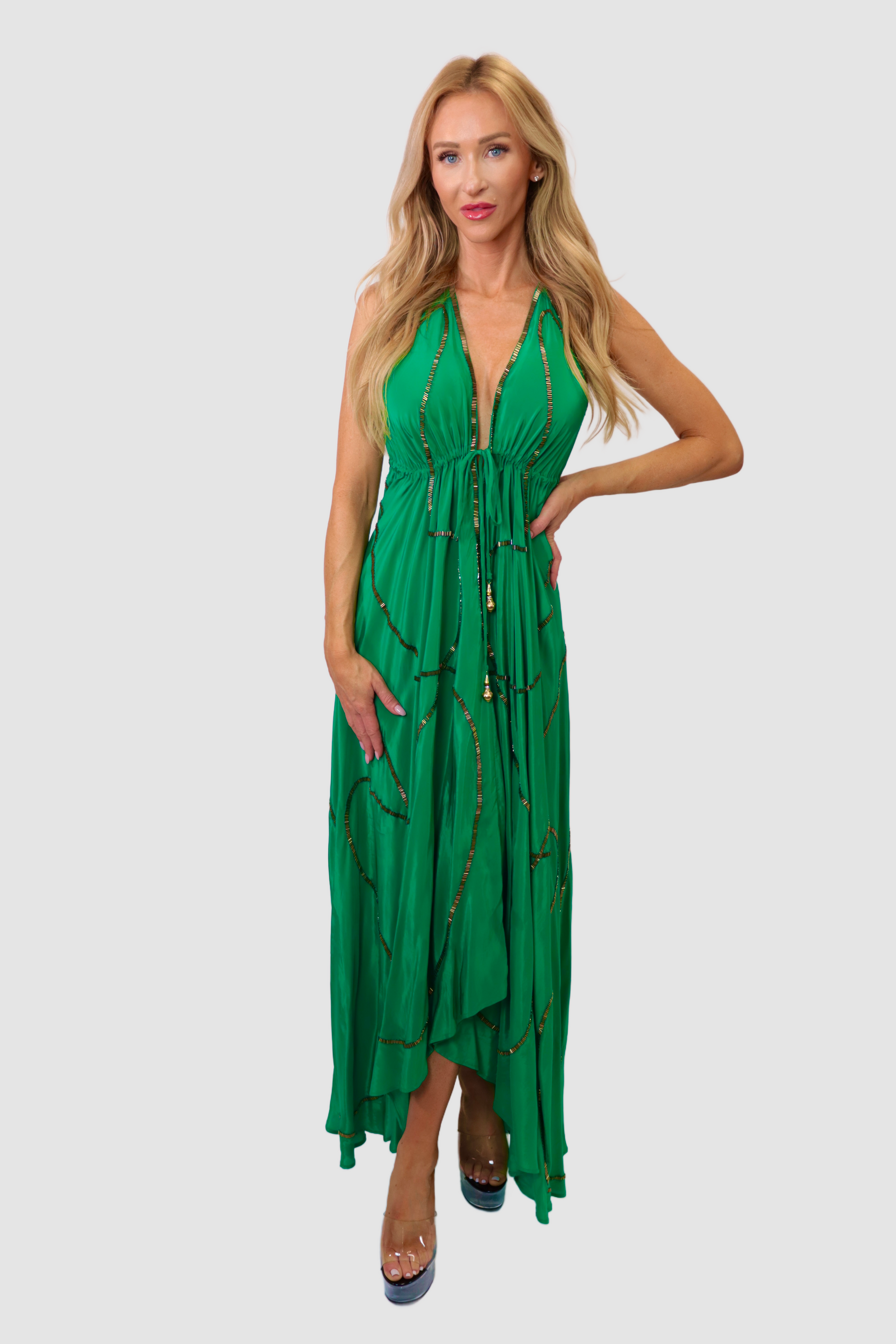 Tulum Emerald Green W Gold Dress URock Couture Tulum Emerald Green W Gold Dress URock Couture