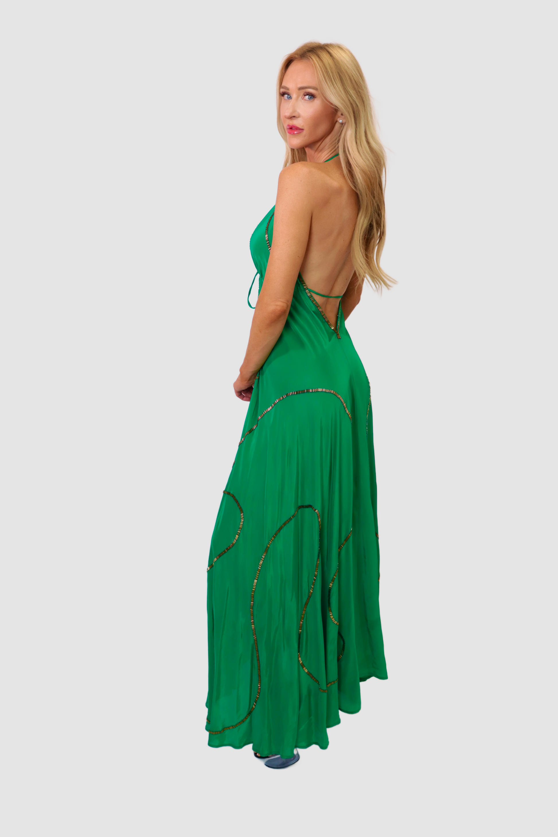 Tulum Emerald Green W Gold Dress URock Couture Tulum Emerald Green W Gold Dress URock Couture