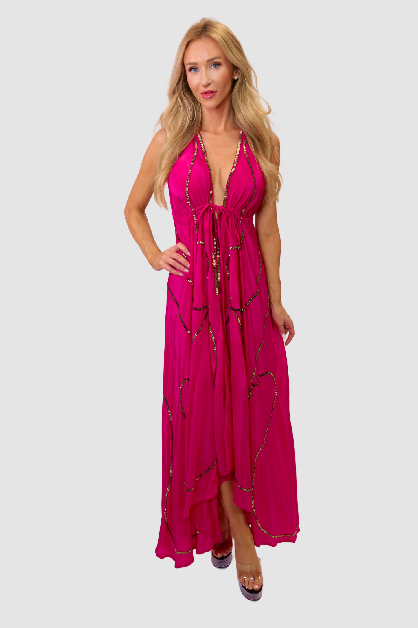 Tulum Fuchsia W Gold Dress