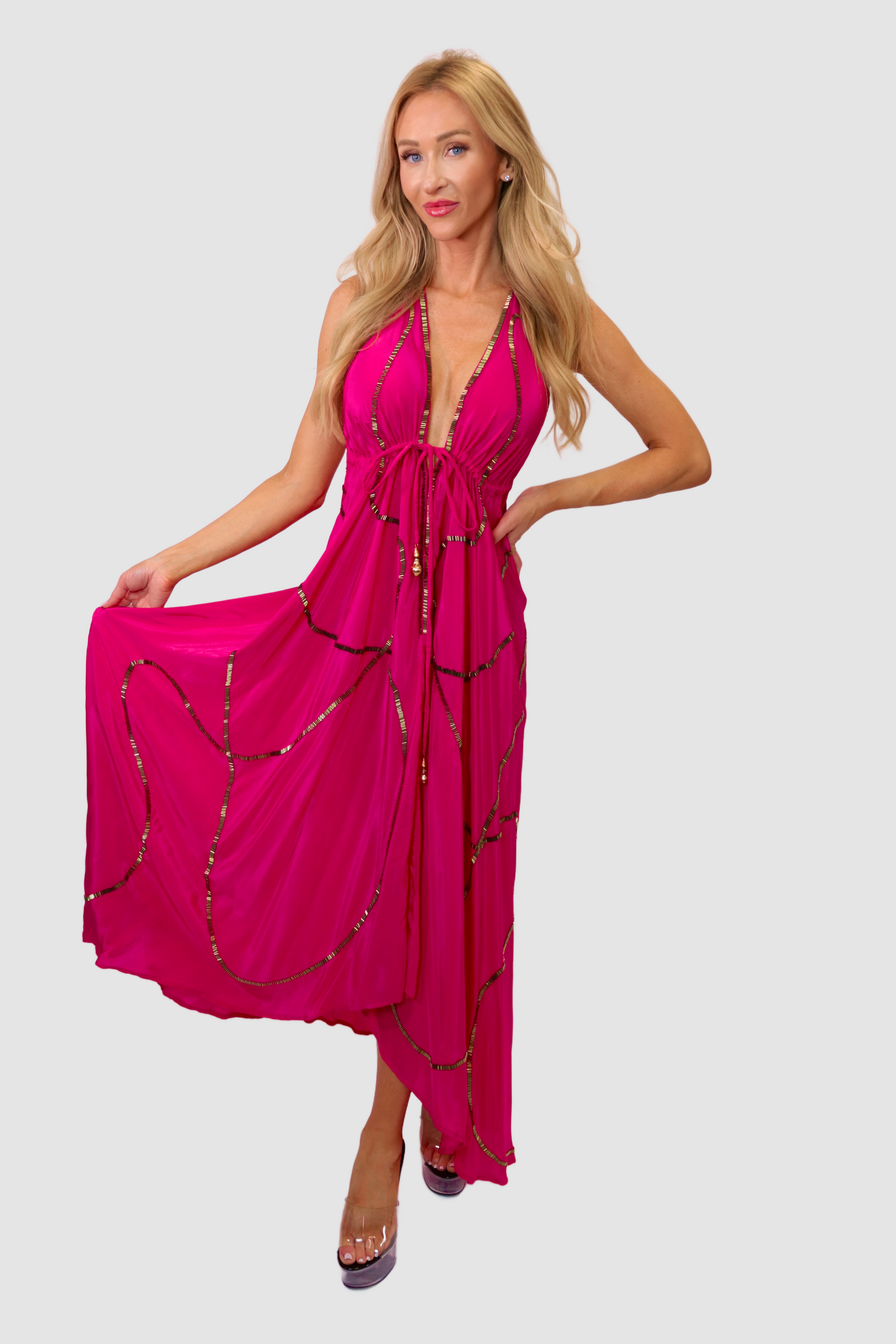 Tulum Fuchsia W Gold Dress Tulum Fuchsia W Gold Dress