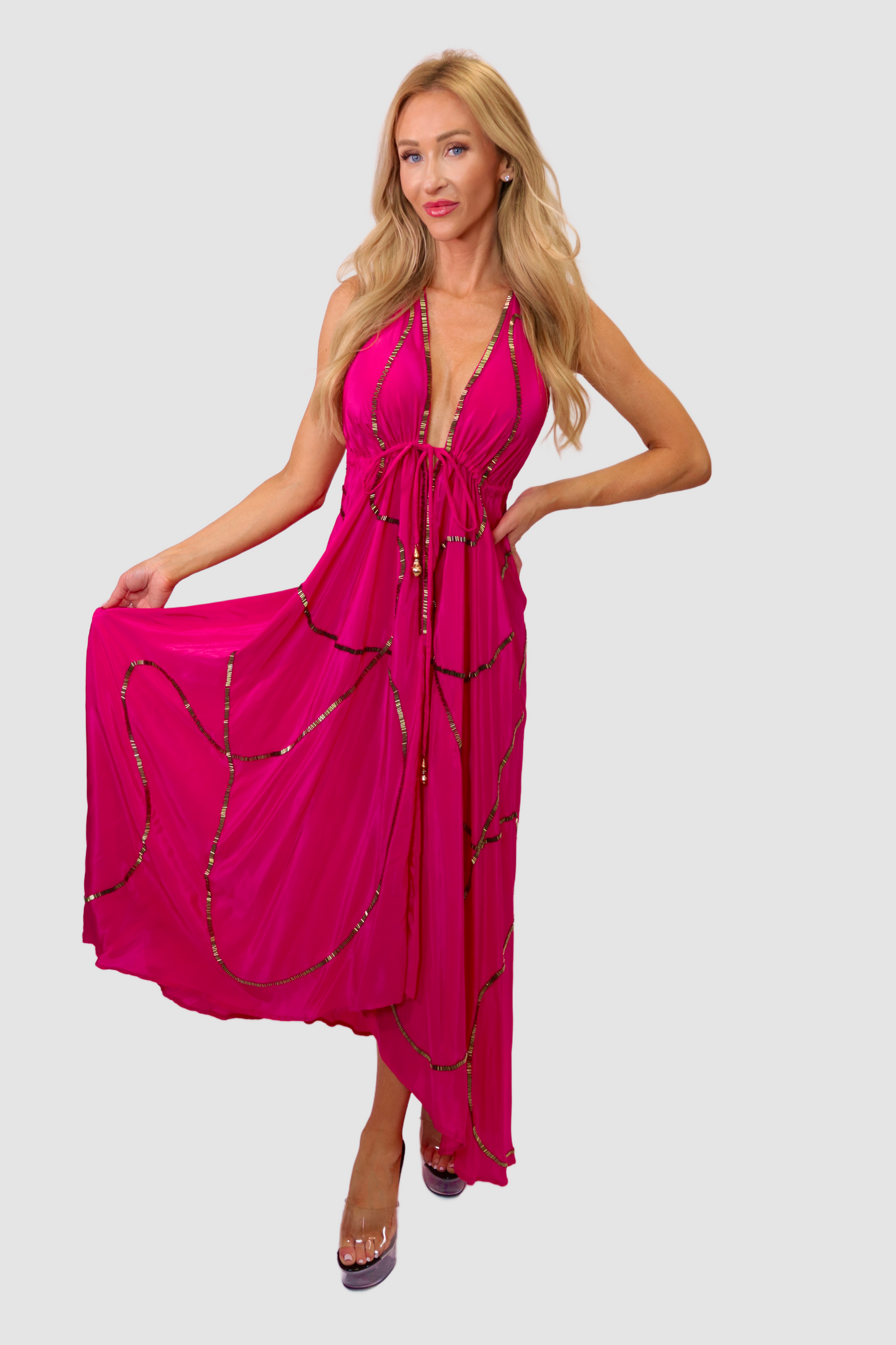 Tulum Fuchsia W Gold Dress