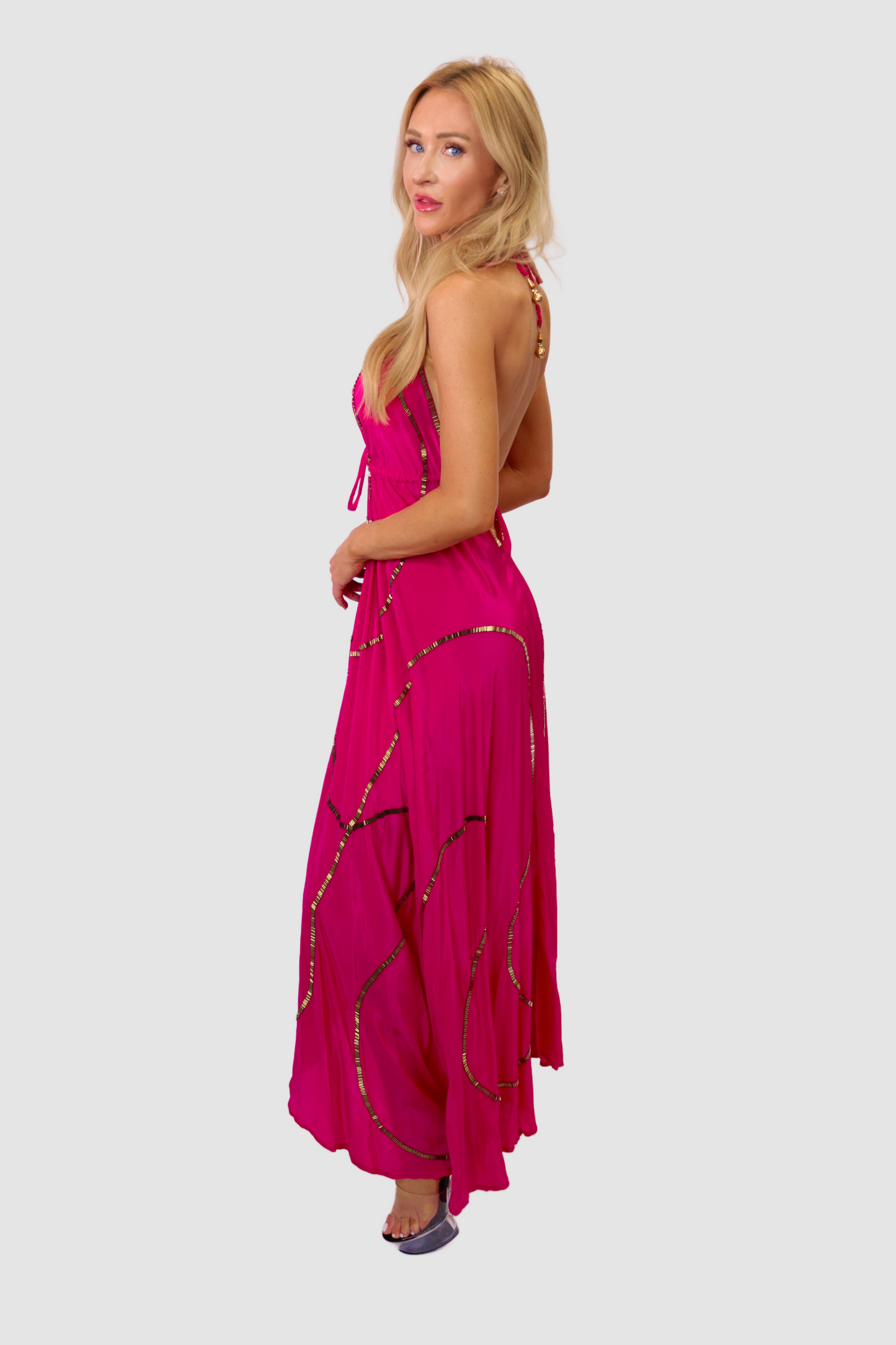 Tulum Fuchsia W Gold Dress