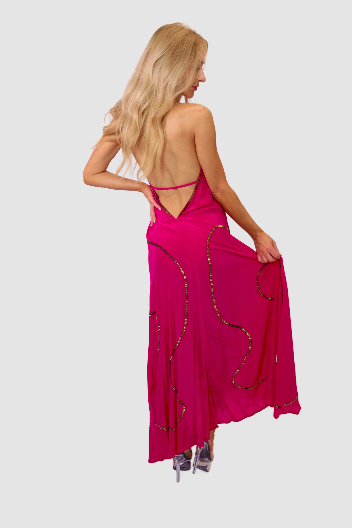 Tulum Fuchsia W Gold Dress