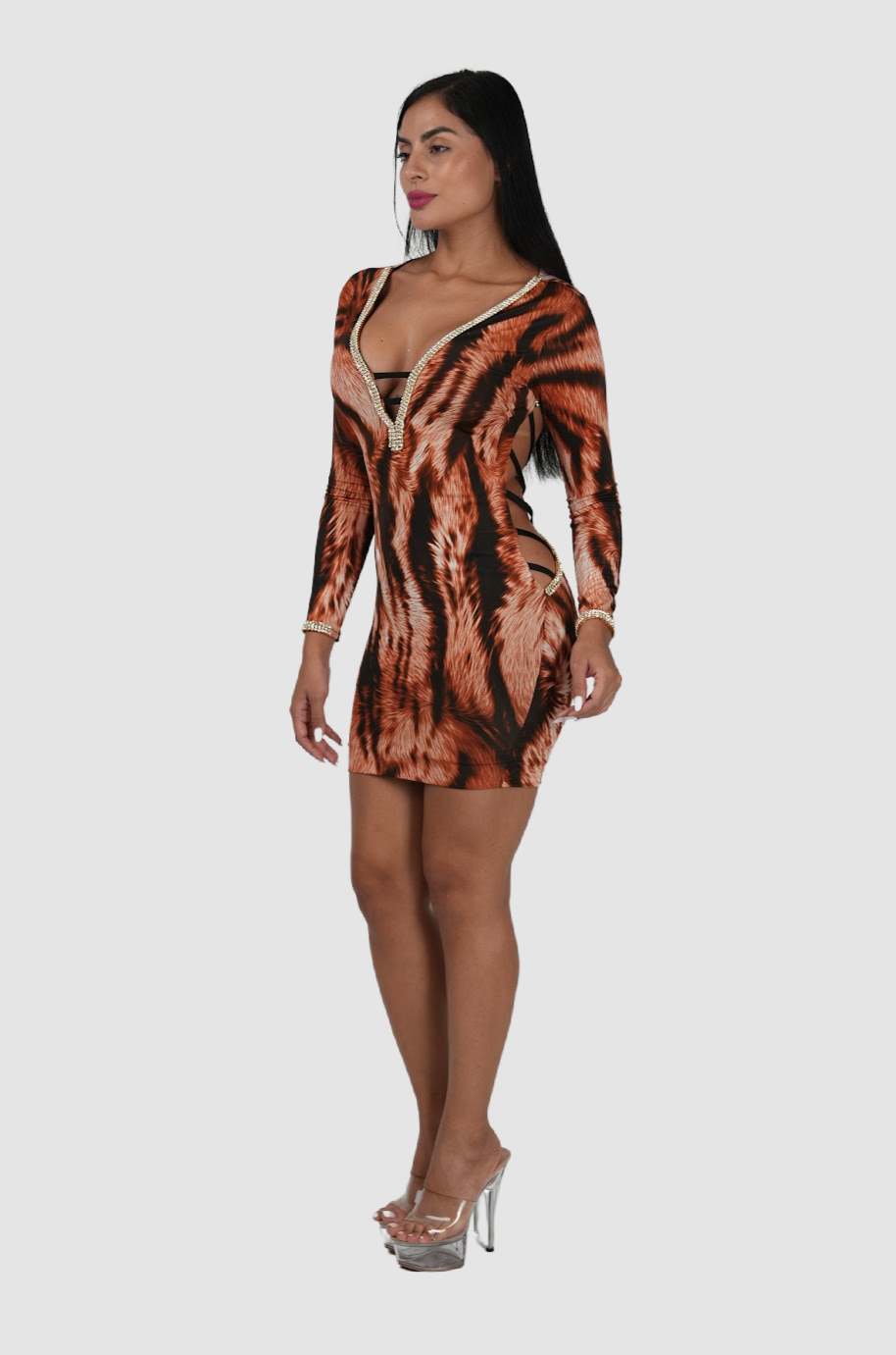 Vie Sauvage Jennifer Orange Animal Print Dress LS