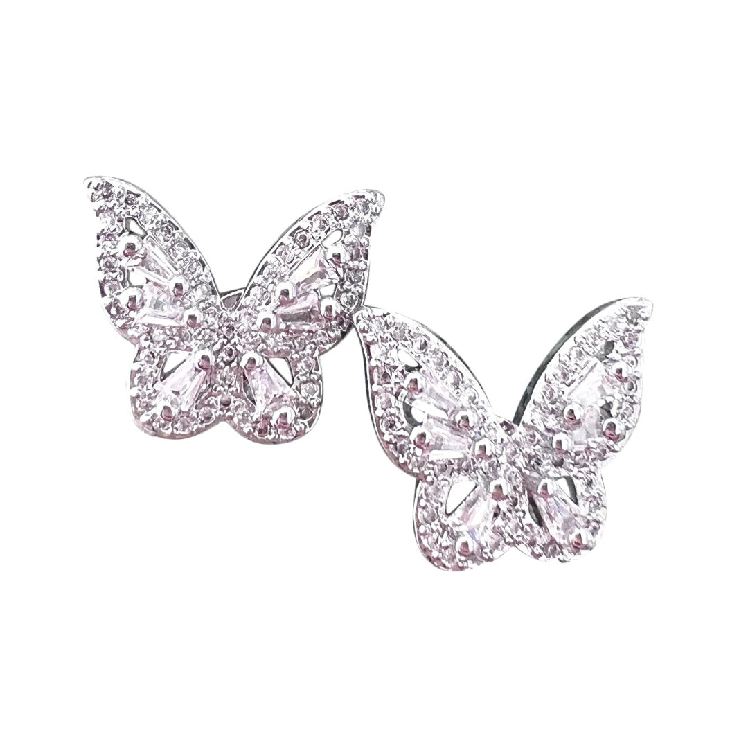 Butterfly Bling Stud Silver Earrings