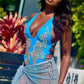 Turquoise Crystal Clasp Mesh Skirt