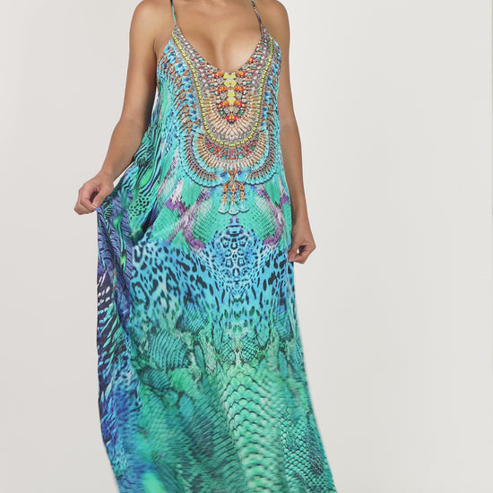Casa Del Mar Turquoise Multi Print T-Back Dress
