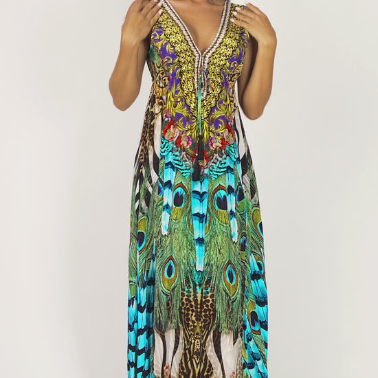 Casa Del Mar Peacock Glory Slit Maxi Dress