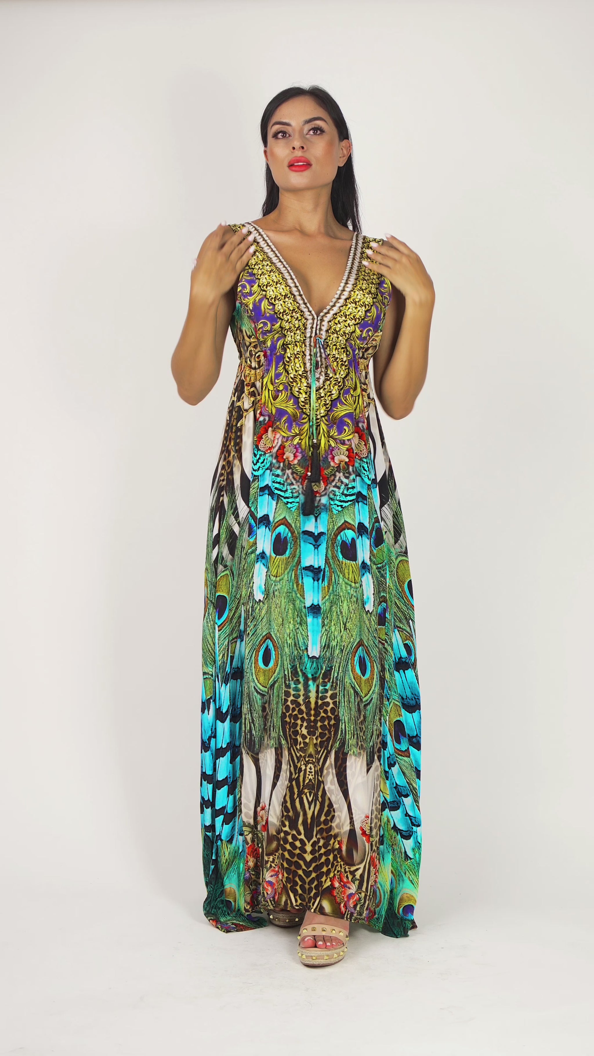 Casa Del Mar Peacock Glory Slit Maxi Dress