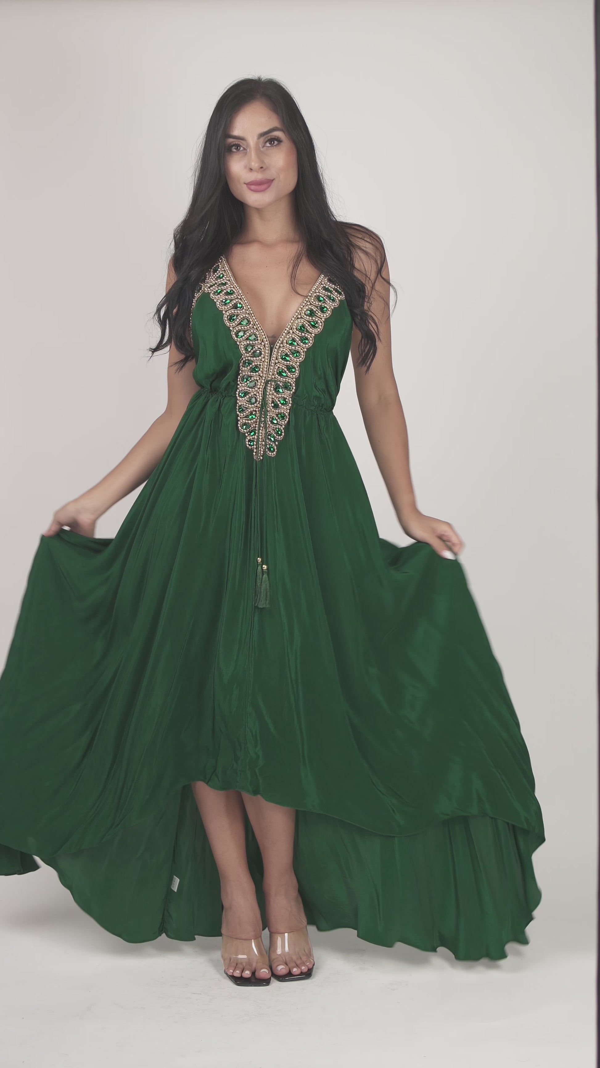 Casa Del Mar Embroidered Emerald Maxi Dress
