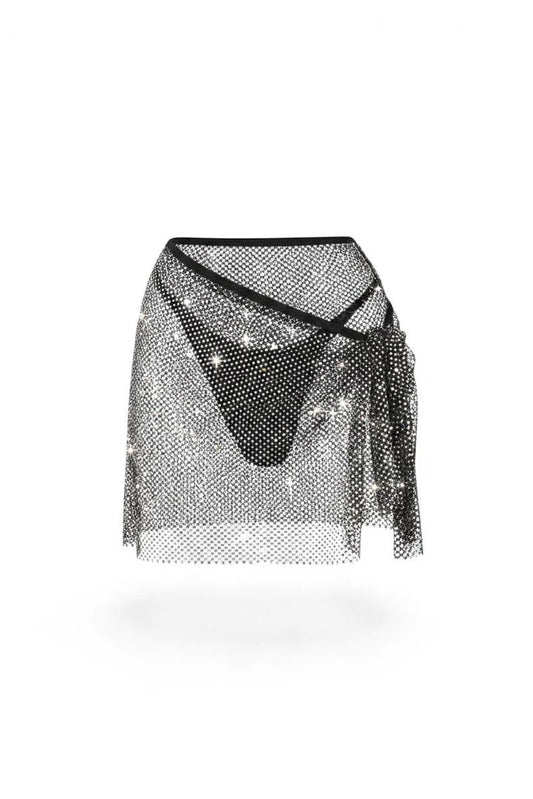 Black Crystal Clasp Mesh Skirt