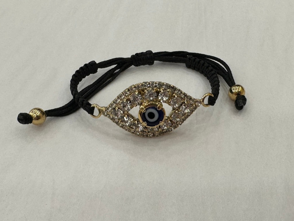 Evil Eye Macrame Black Cord Bracelet Bad Energy Protect Round Blue Crystal  | eBay
