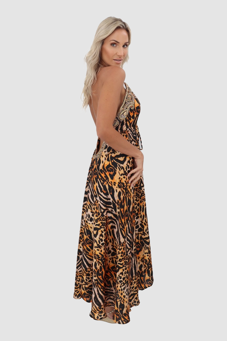 JSQUAD Leopard Orange Black Dress