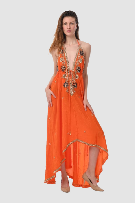 JSQUAD Orange Dress W Flowers