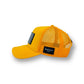 Yellow trucker cap with mesh and logo front patch