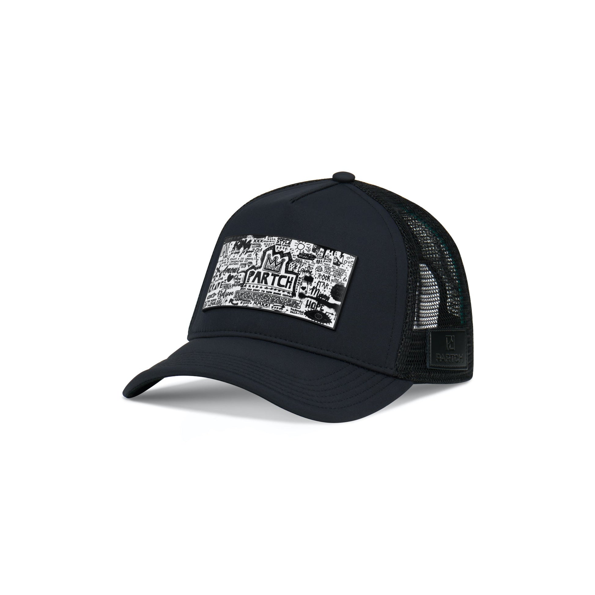 Partch Trucker Hat Black with PARTCH-Clip Pop Love Front View