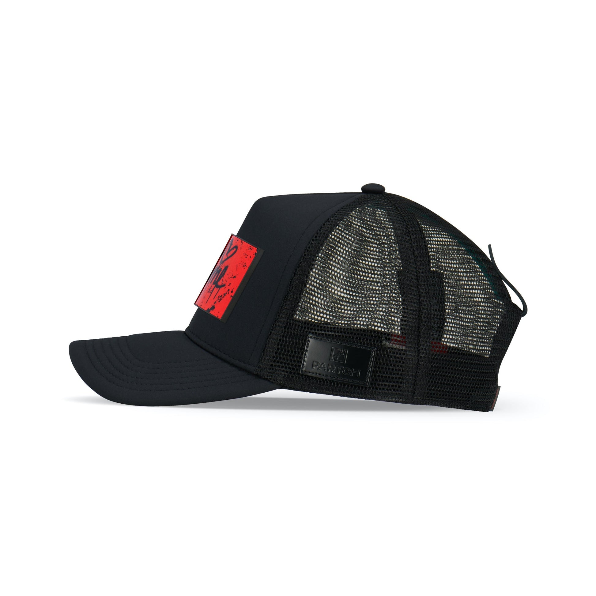 Partch Trucker Hat Black with PARTCH-Clip Je T’aime Side View