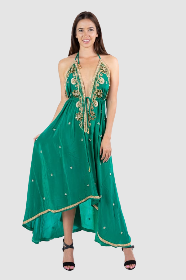 JSQUAD Emerald Green Dress 100% Silk