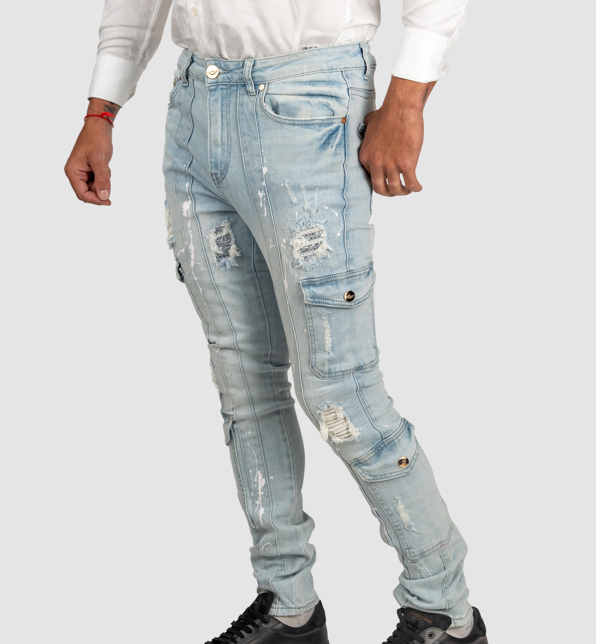 Light Wash Jeans W Leather – Couture URock