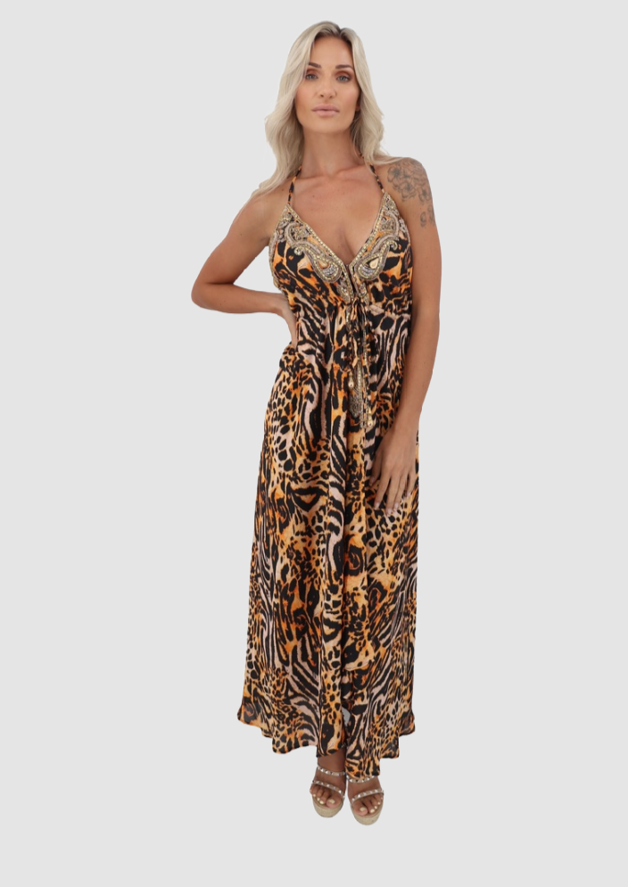 JSQUAD Leopard Orange Black Dress