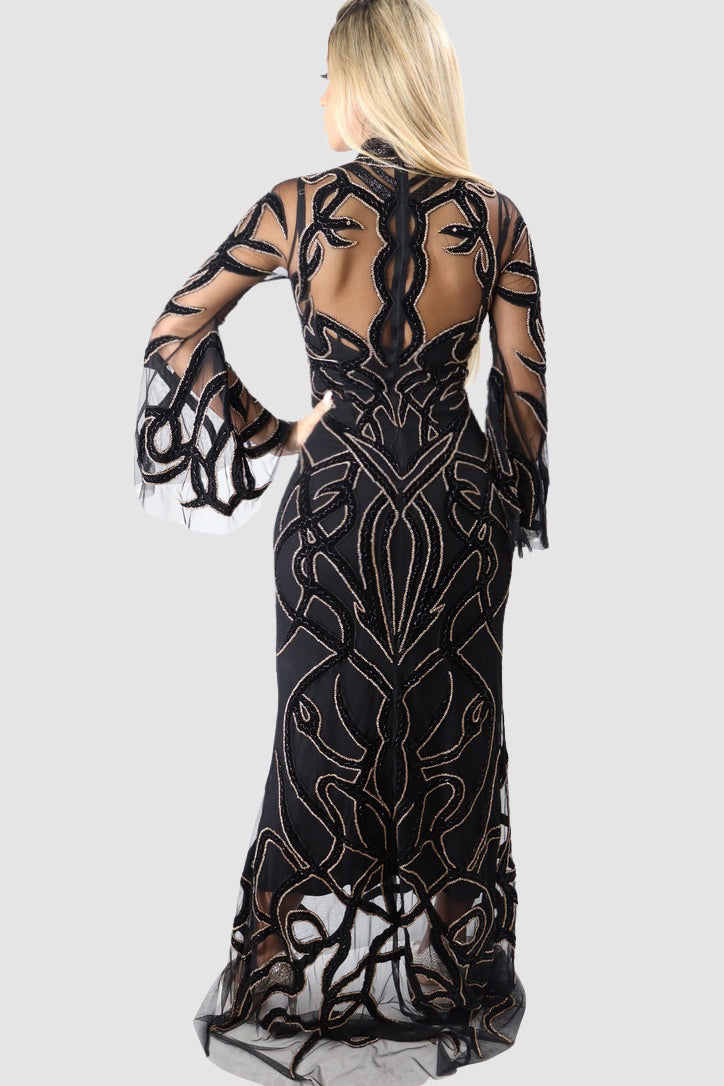 Black W Gold Beads Long Dress 1 Black W Gold Beads Long Dress 1