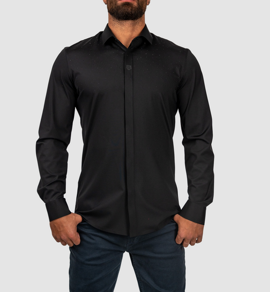 BAROCCO Black Button Down with Crystals