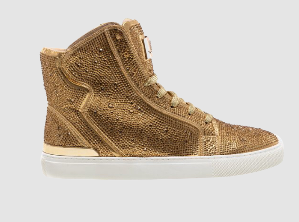 J75 Gold Sneakers with Crystals