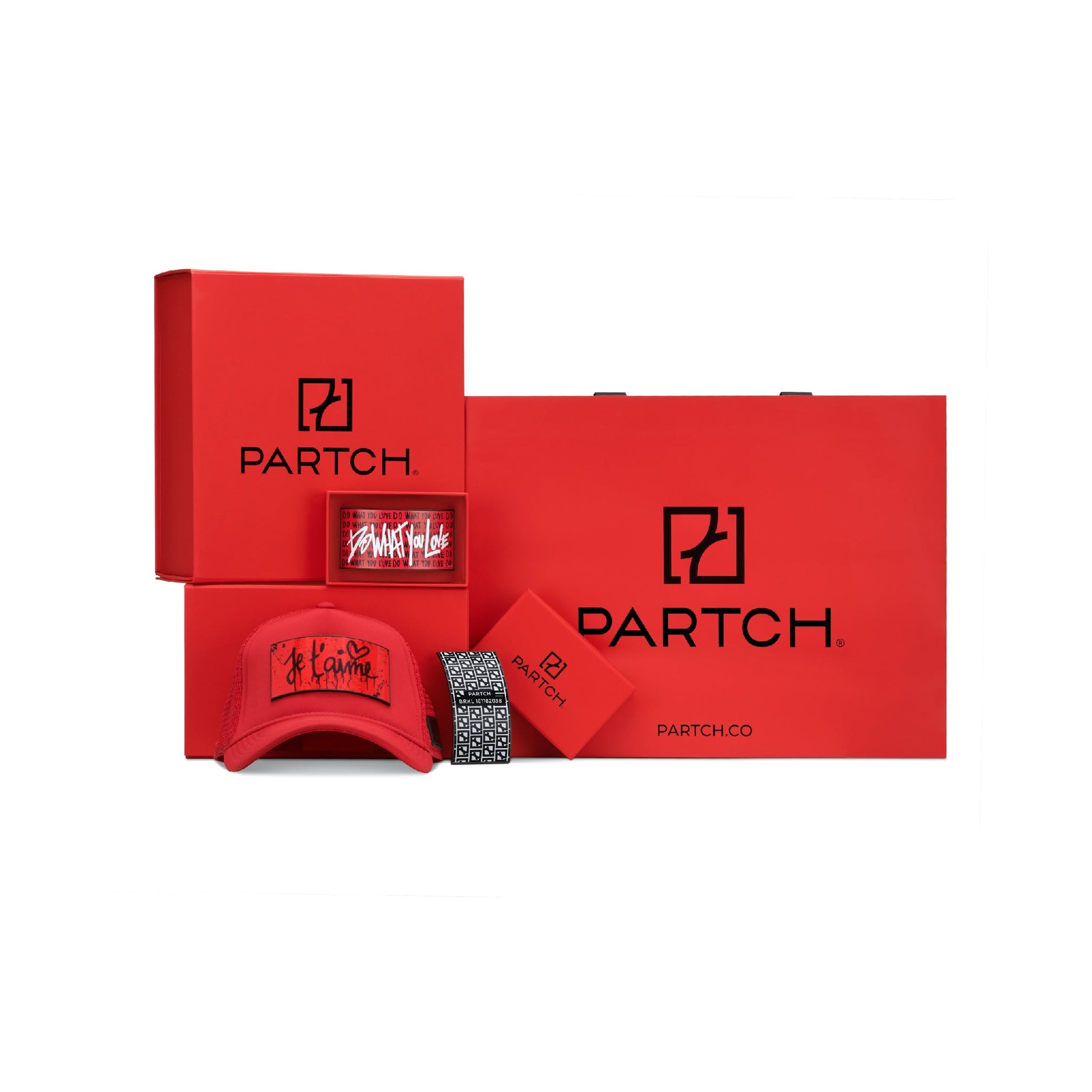 PARTCH Set Luxury Packaging. Box, shopping bag, hats, caps, Partch-Clip