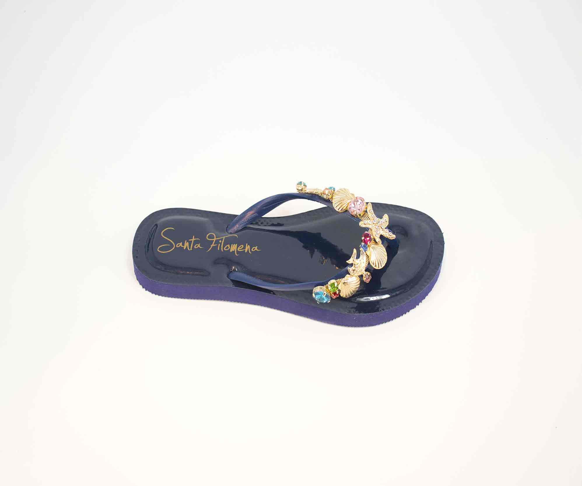 Santa Filomena Dark Blue patent Women Sandals URock Couture