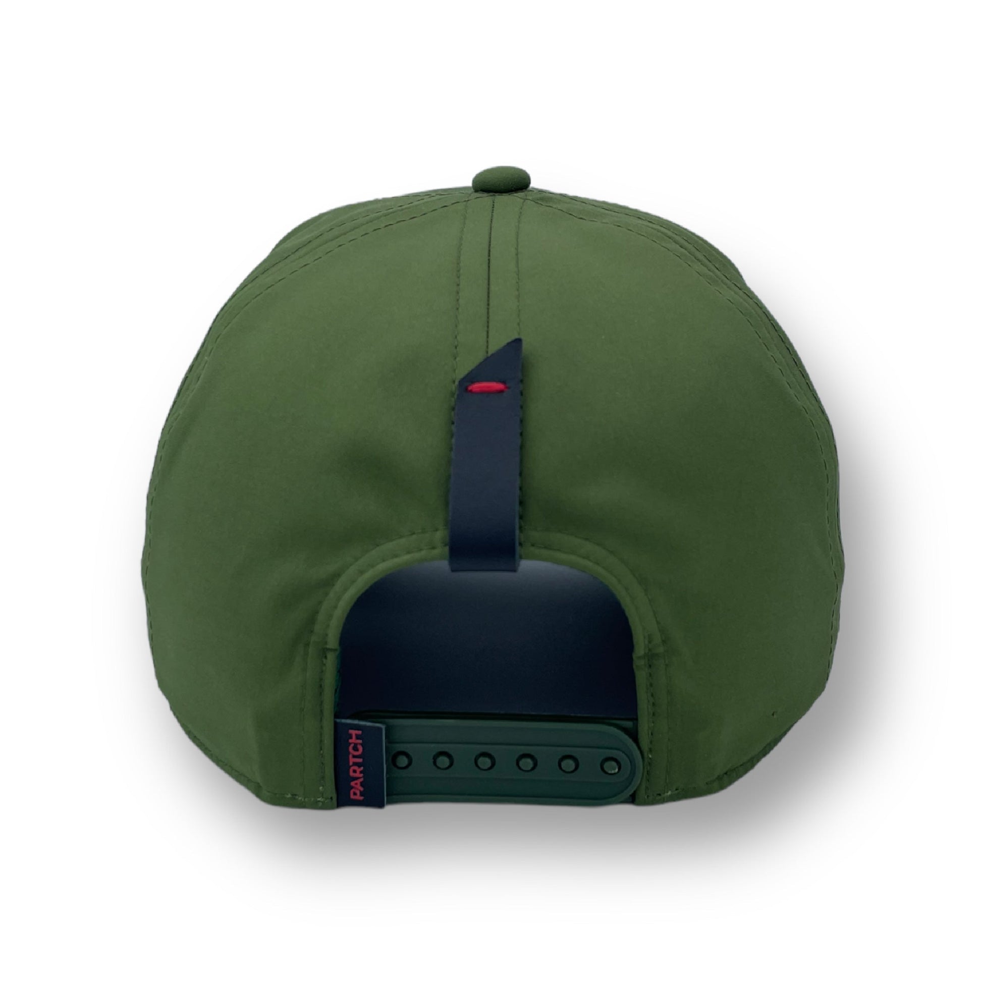 PARTCH full fabric trucker hat in green kaki and leather accents
