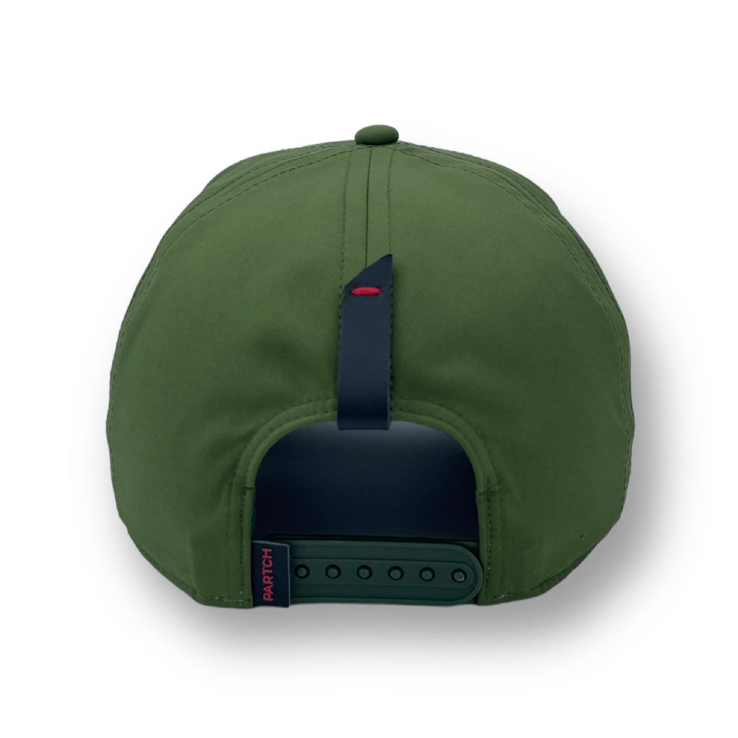 Back view trucker hat green with leather