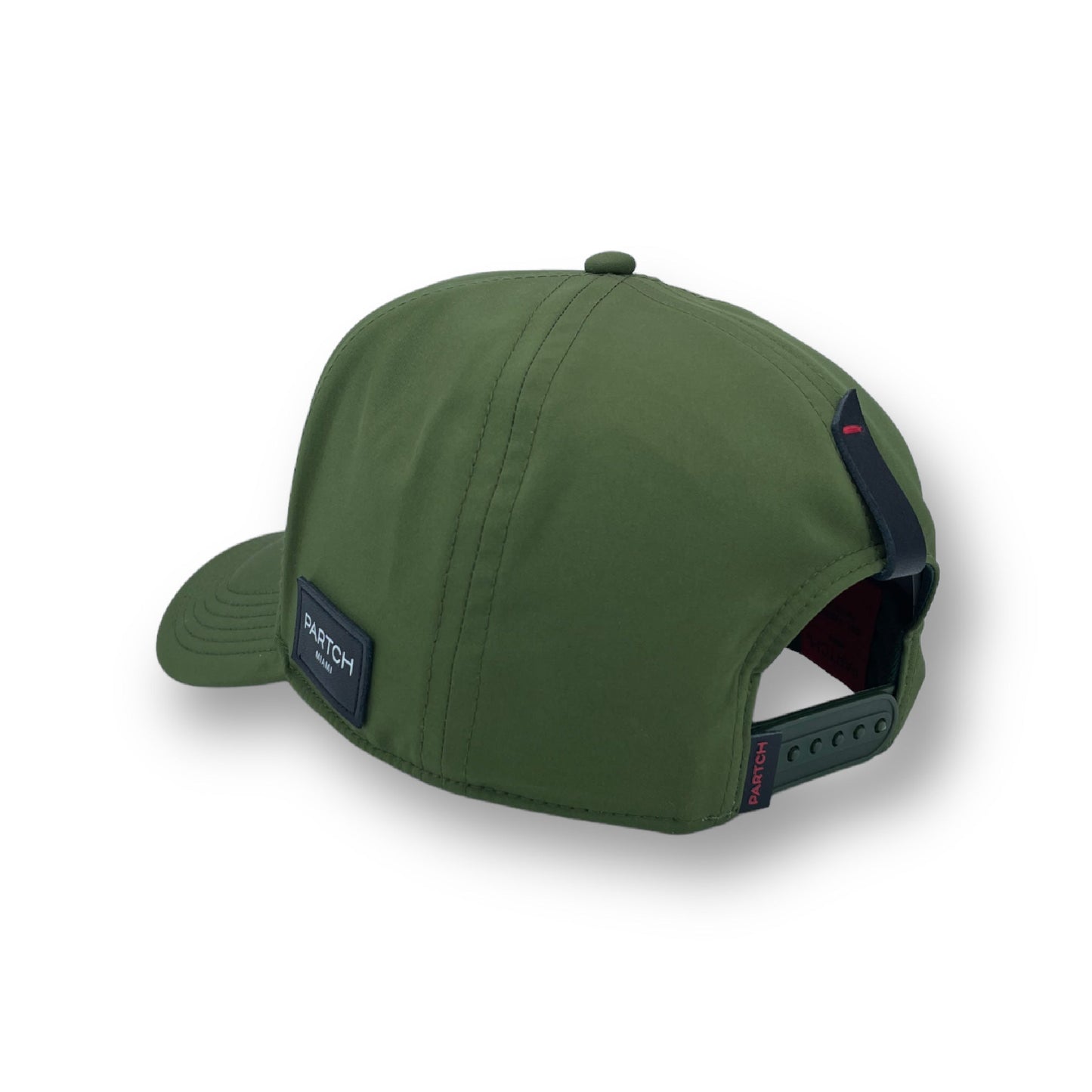 Partch fashion trucker cap in green kaki and leather