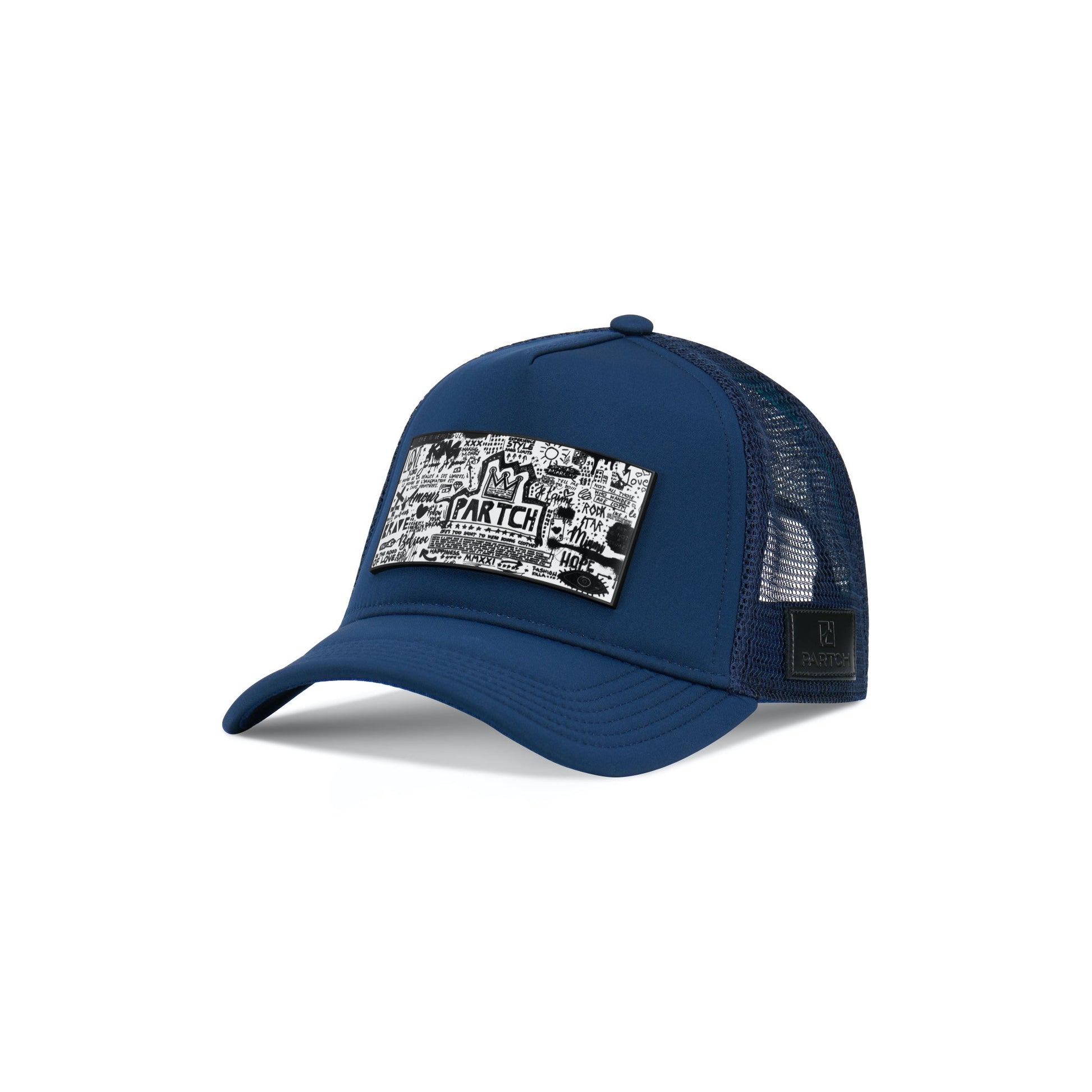 Trucker Hat Navy Blue removable Pop Love White/Black Art – URock Couture