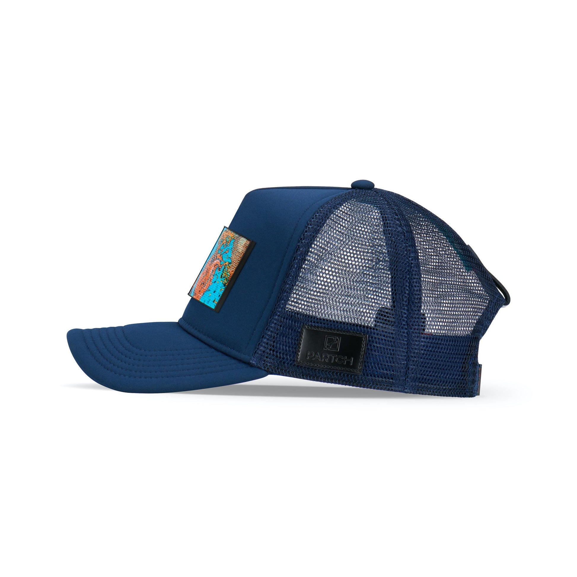 Partch Trucker Hat Navy Blue with PARTCH-Clip Exsyt Side View