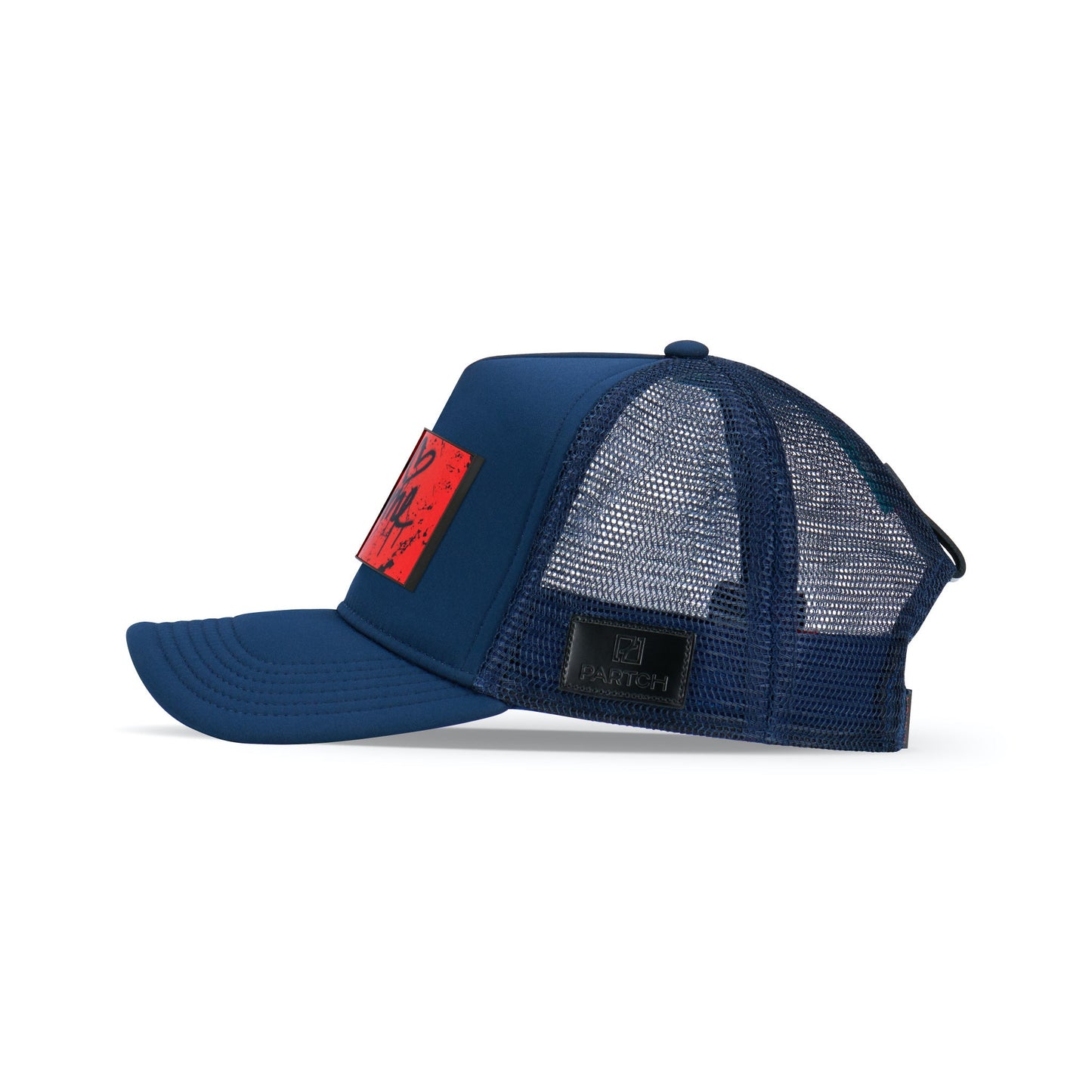 Partch Trucker Hat Navy Blue with PARTCH-Clip Je T’aime Side View