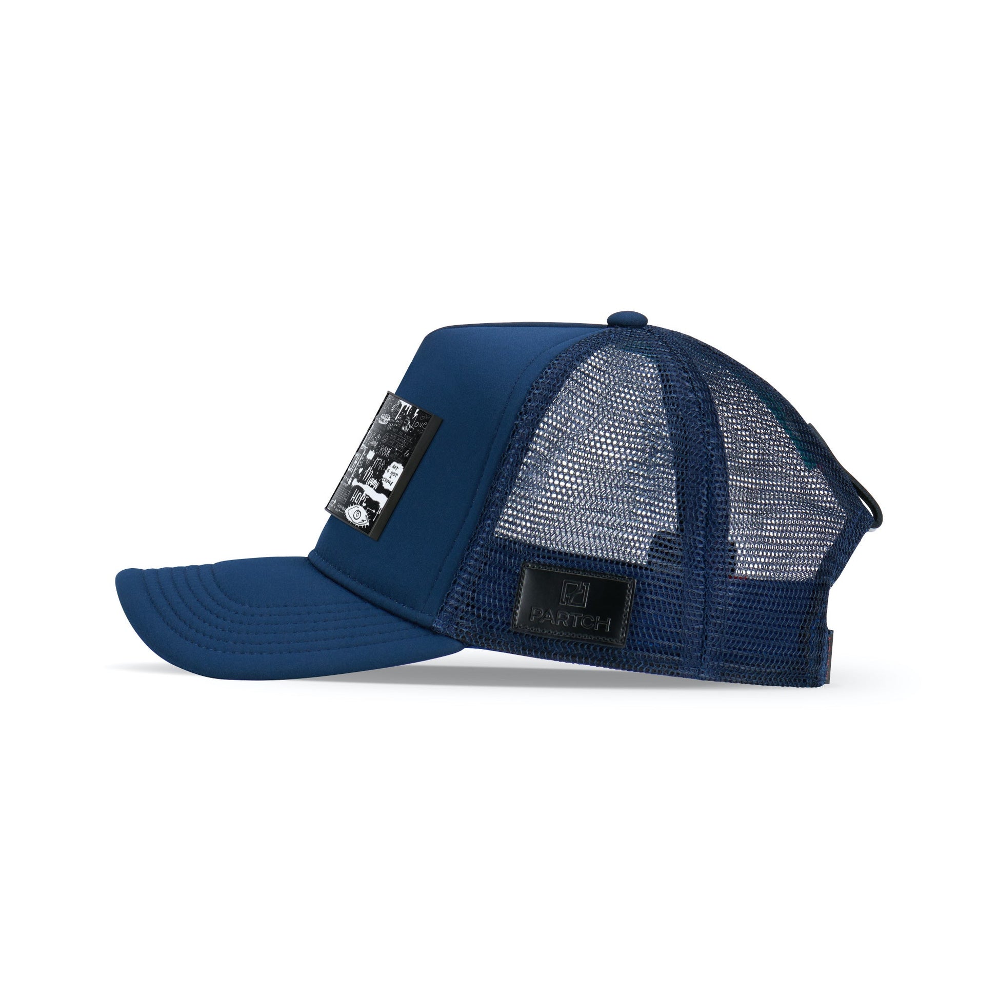 Partch Trucker Hat Navy Blue with PARTCH-Clip Pop Love Side View