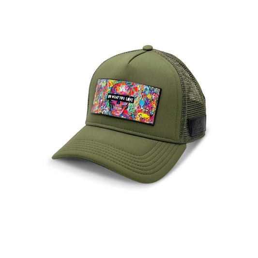 Partch Skull trucker cap in Kaki - green - premium Art removable concept PARTCH-clip