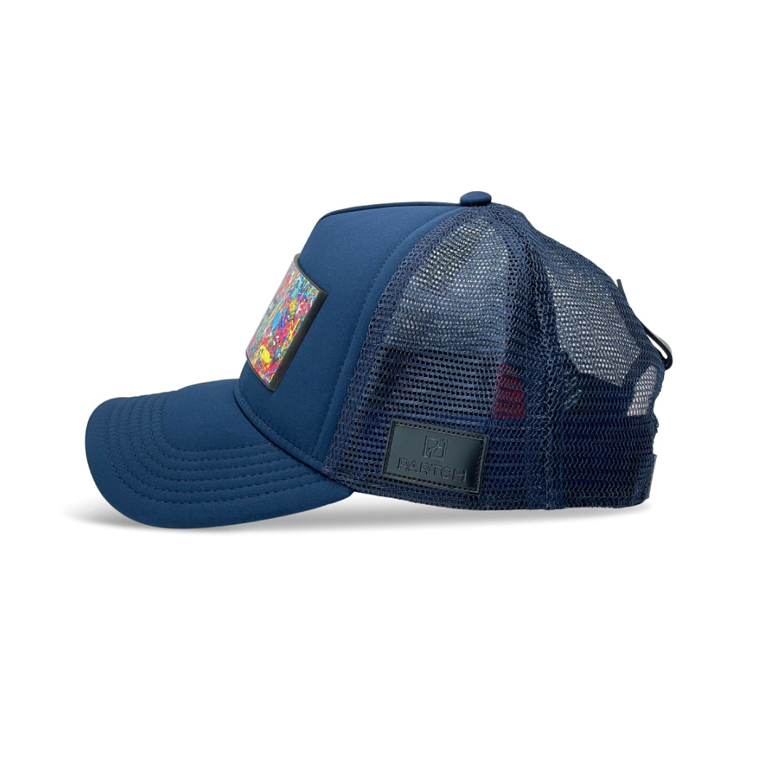Navy Blue Logo Skull Trucker Hat | Partch | Removable Art concept Partch clip