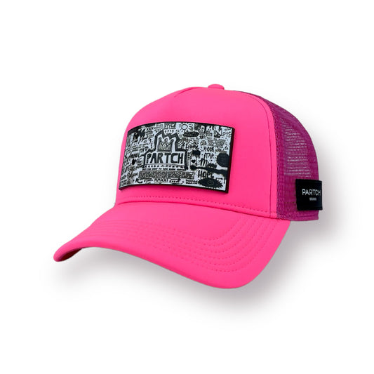 Trucker hat pink Pop Love logo Art by PARTCH Fashion