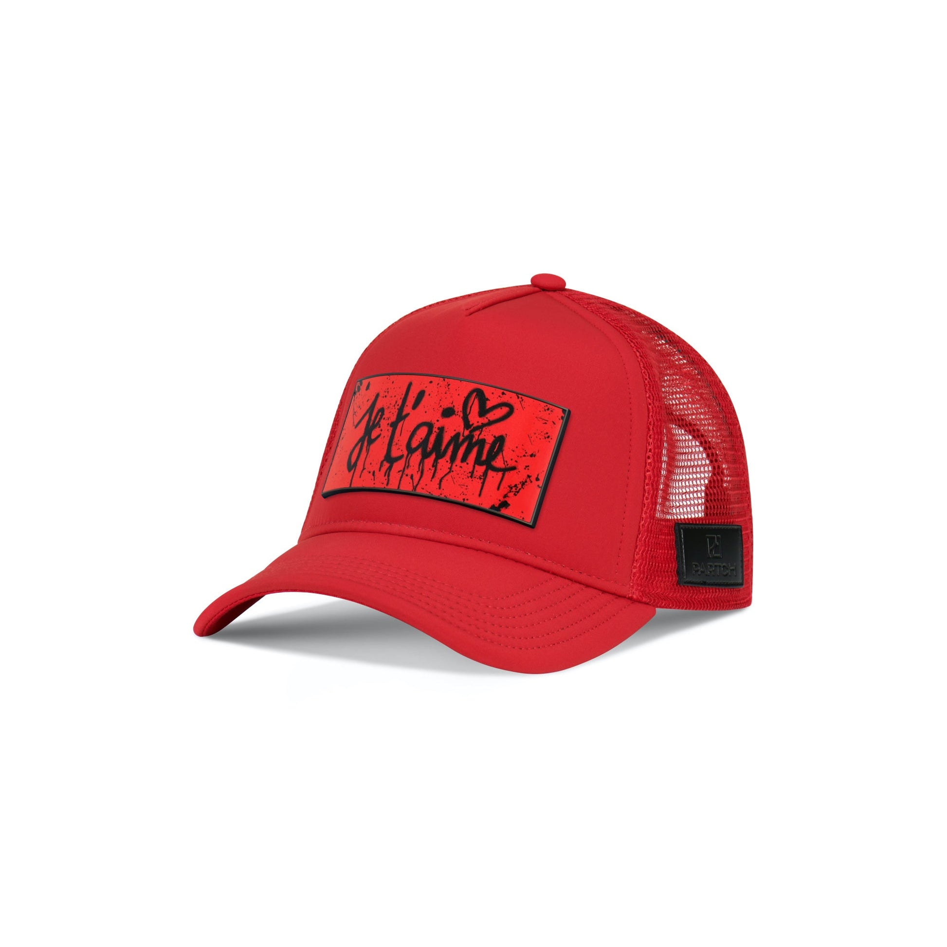 Partch Trucker Hat Red with PARTCH-Clip Je T’aime Front View