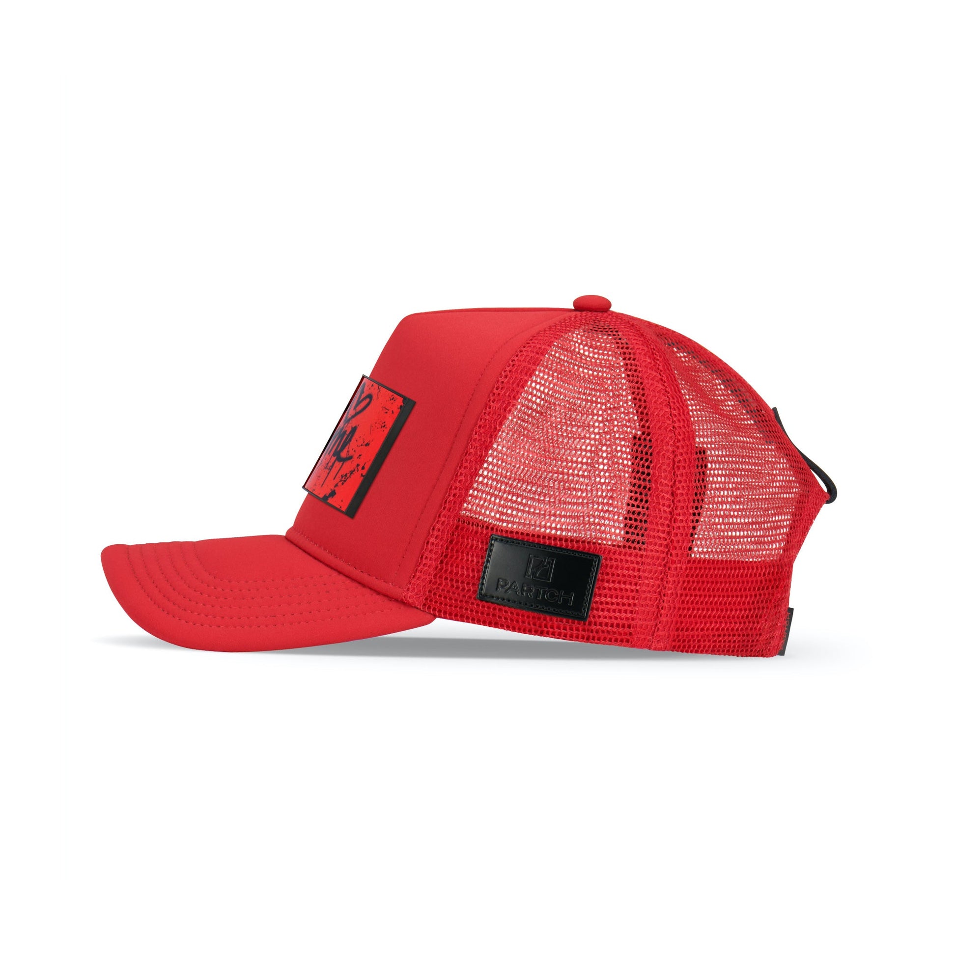 Partch Trucker Hat Red with PARTCH-Clip Je T’aime Side View