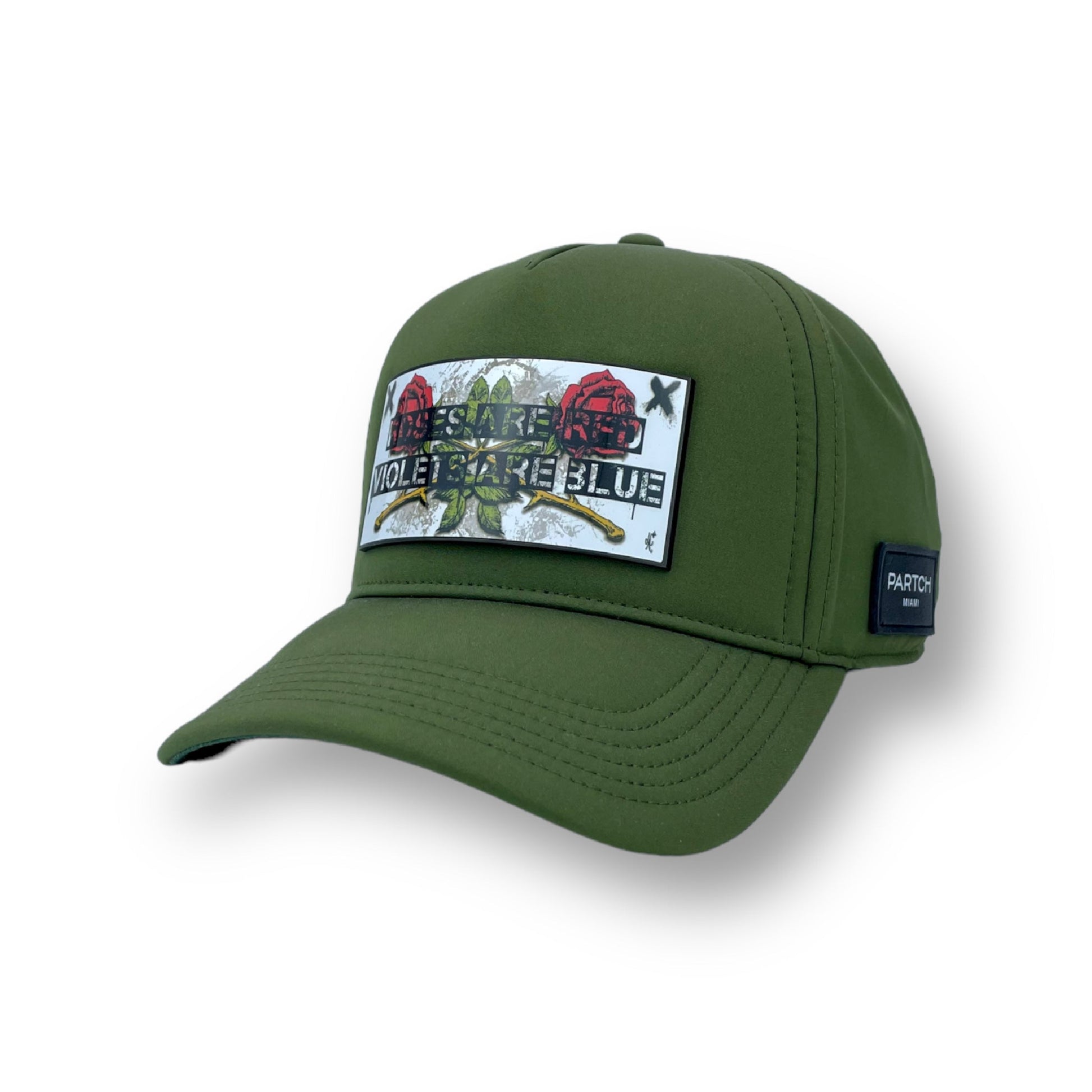 Roses Partch trucker hat green with PARTCH-clip removable patches