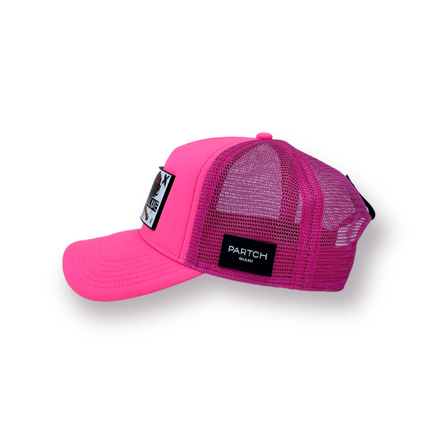 PARTCH Fashion trucker hat in pink logo art roses