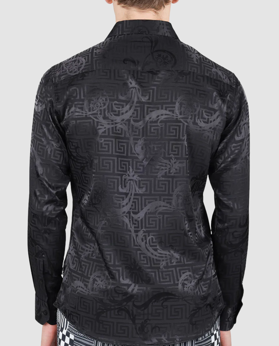 BARABAS Black Silky Jacquard Shirt